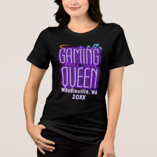 Custom Gaming Queen for Gamer Location Date Name Tri-Blend Shirt