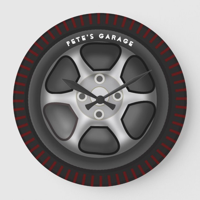Custom GARAGE Wall Clock - Car Tyre Mechanic (Front)
