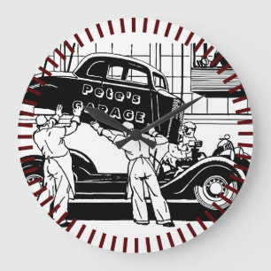 Custom GARAGE Wall Clock - Retro Car Mechanics
