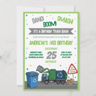 Custom Garbage Truck Birthday Invitation