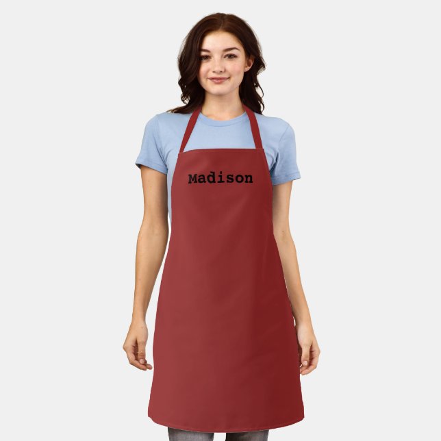 Custom garnet red name text monogram kitchen  apron (Worn)