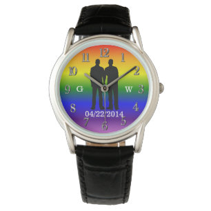Custom Gay Couple Wedding Day and initials Watch