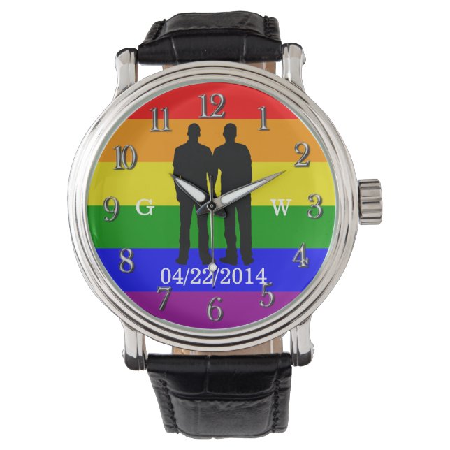 Custom Gay Couple Wedding Day and initials Watch (Front)