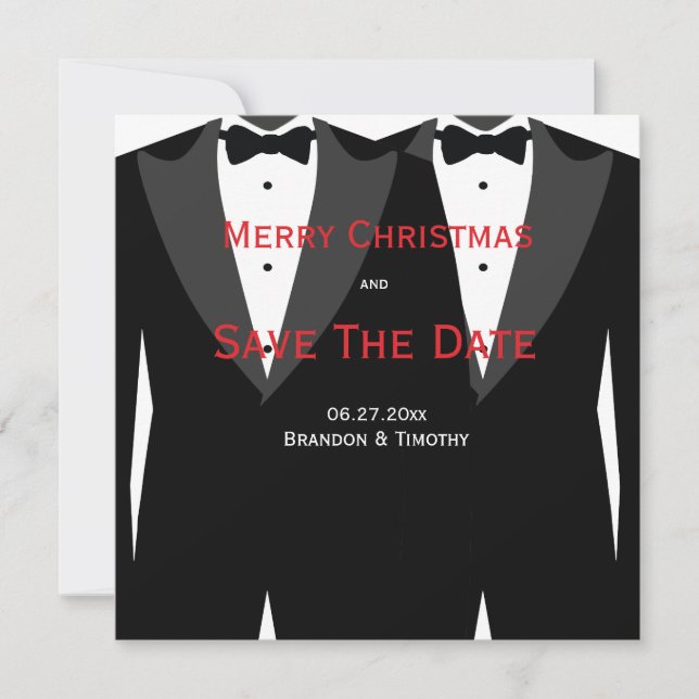 Custom Gay Wedding Save The Date Christmas Cards (Front)