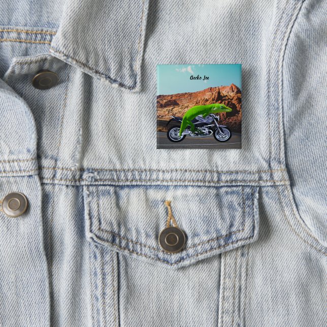 Custom Gecko Rider on Motorcycle Desert Highway 15 Cm Square Badge (In Situ)