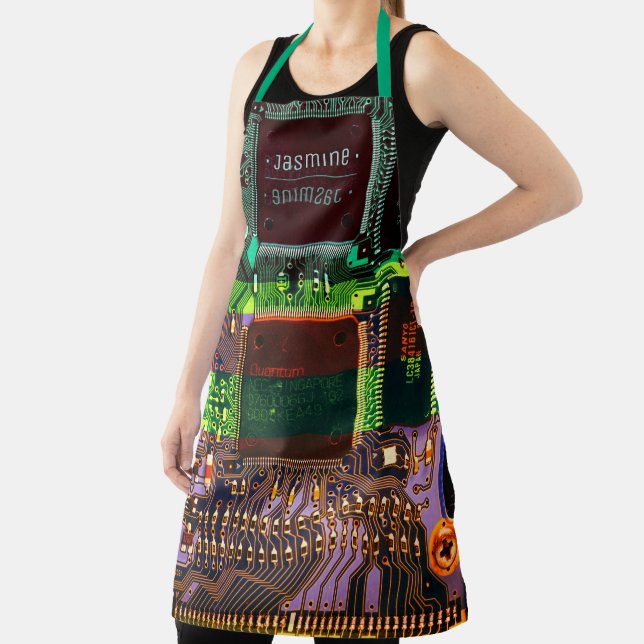 Custom Geek & Glitch Printed Circuit Board Robotic Apron (Insitu)