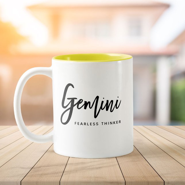 Custom Gemini Horoscope Modern Script Zodiac Sign Two-Tone Coffee Mug (Creator Uploaded)