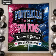 Custom Gender Reveal Banner, Footballs or Pom Poms