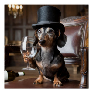 Custom Gentleman Dog Portrait - Wine Lover Pet Art Poster