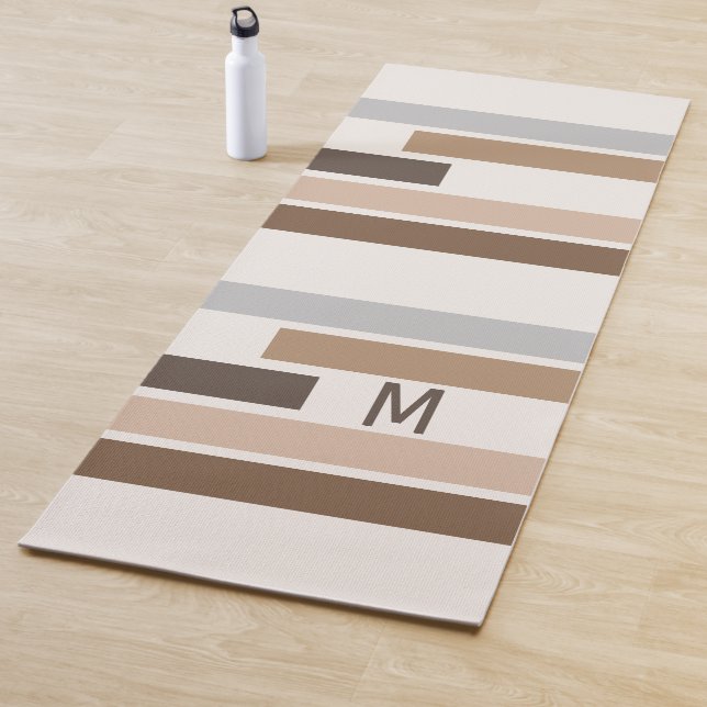 Custom Geometric Earthtones Stripes Art Pattern Yoga Mat (In Situ)