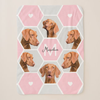 Custom Geometric Photo Collage Pet Monogram Pink Sherpa Blanket