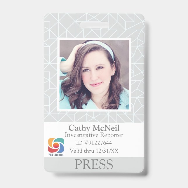 Custom Geometric Reporter Photographer Press ID Badge (Front)