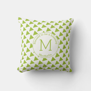 Custom Geometric Triangles Monogram Lime Green Cushion