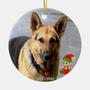 Custom German Shepherd Dog Photo with Cute Elf Ceramic Ornament