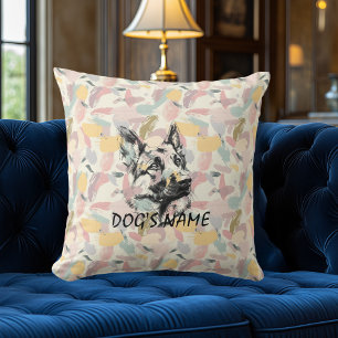 Custom German Shepherd Portrait Abstract Pattern Cushion