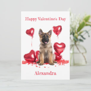Custom German Shepherd Pup Heart Balloon Valentine Holiday Card