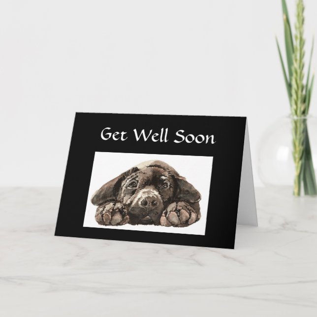 Custom Get Well Soon, Sad Labrador Dog Blues Card (Front)