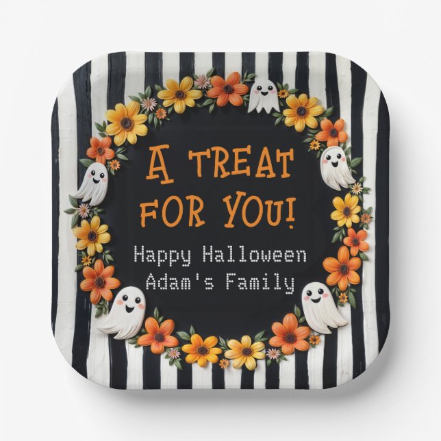 Custom Ghost Halloween Party - 'A Treat for you" Paper Plate (Front)