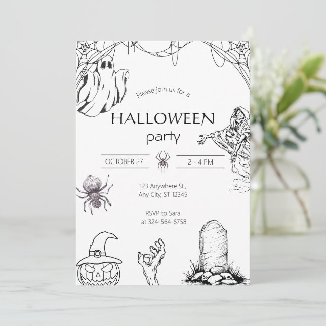 Custom Ghost, Skeleton & Pumpkin Invitation (Standing Front)