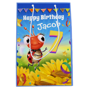 Custom Gift Bag for boy's 7th birthday - Ladybug