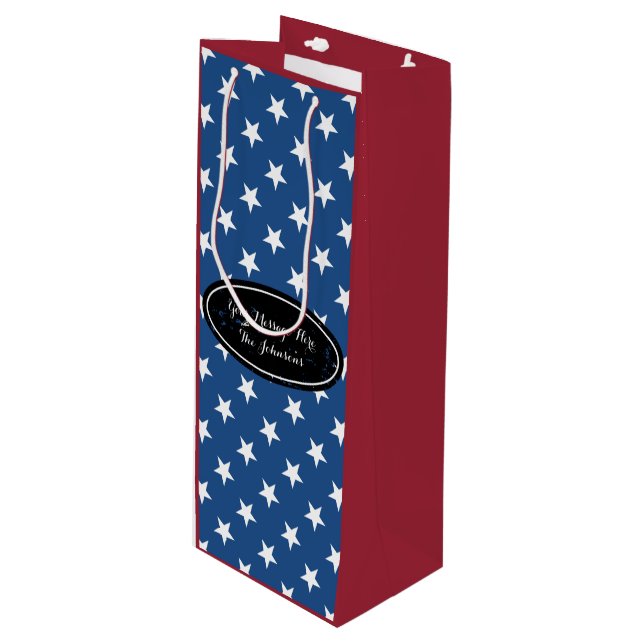 Custom gift bag for wine | Patriotic star pattern (Front Angled)