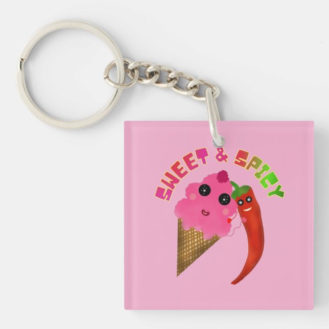 Custom gift Cute Ice Cream and Chilli Pepper  Key Ring (Front)