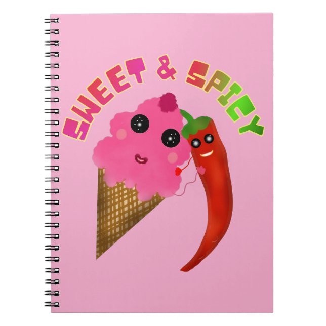 Custom gift Cute Ice Cream and Chilli Pepper  Notebook (Front)