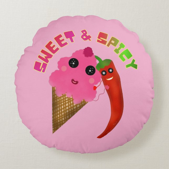 Custom gift Cute Ice Cream and Chilli Pepper  Round Cushion (Front)