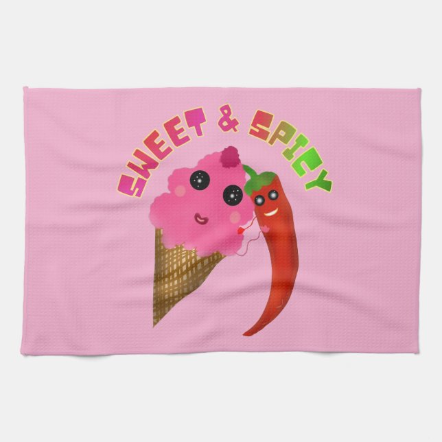 Custom gift Cute Ice Cream and Chilli Pepper  Tea Towel (Horizontal)