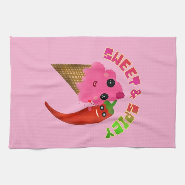 Custom gift Cute Ice Cream and Chilli Pepper  Tea Towel (Horizontal)