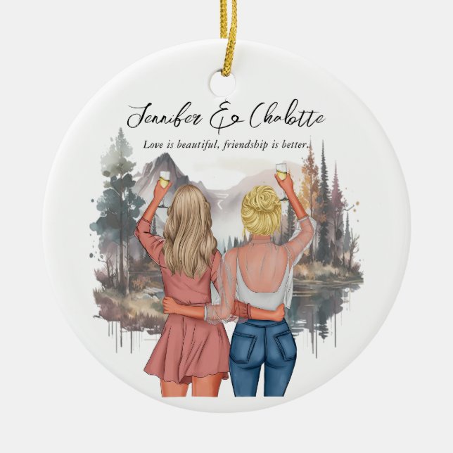 Custom gift for Best Friend portrait  Ceramic Ornament (Front)