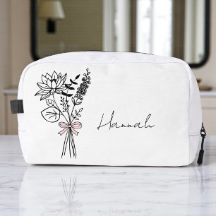 Custom Gift For Bridesmaid Floral Pink Bow  Dopp Kit