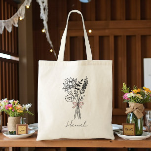 Custom Gift For Bridesmaid Floral Pink Bow Tote Bag