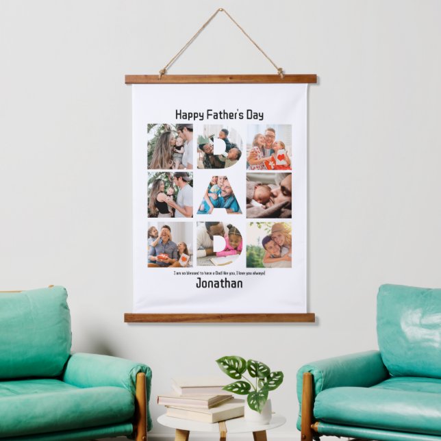 Custom Gift for Dad Fathers Day 9 Photo Collage Hanging Tapestry (Living Room)