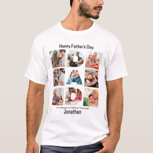 Custom Gift for Dad Fathers Day 9 Photo Collage T-Shirt