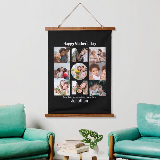 Custom Gift for Mum Mothers Day 9 Photo Collage Hanging Tapestry (Living Room)