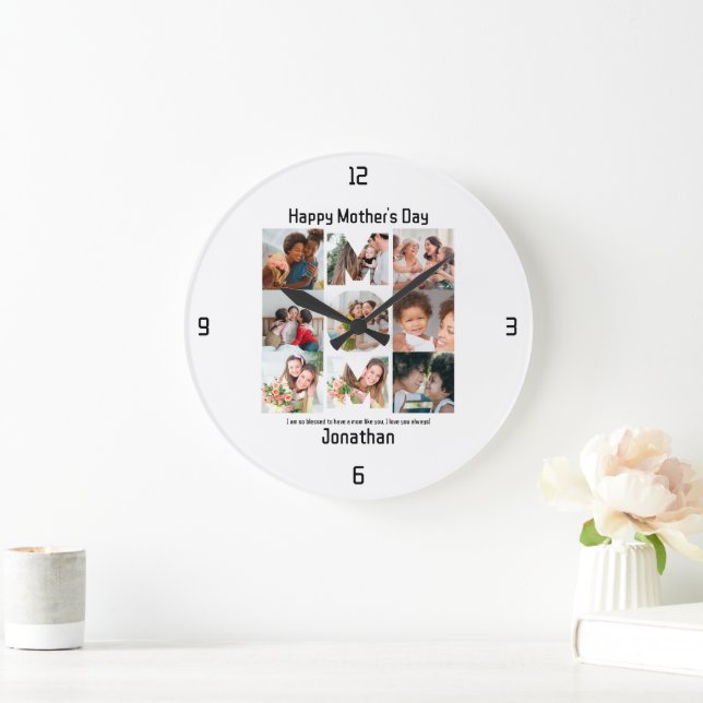 Custom Gift for Mum Mothers Day 9 Photo Collage Large Clock (Home)