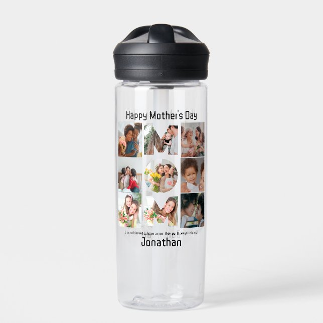 Custom Gift for Mum Mothers Day 9 Photo Collage Water Bottle (Front)