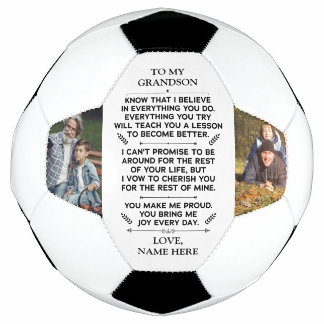 Custom Gift To My Grandson with 2 Photos Soccer Ball (Front)