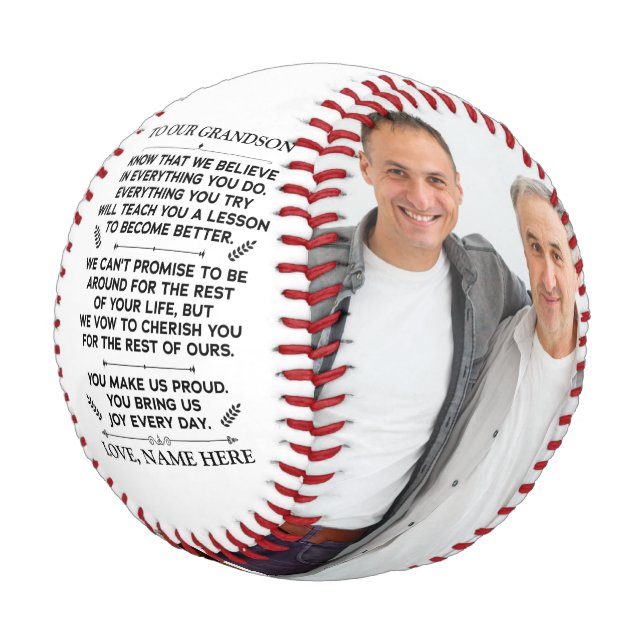 Custom Gift To Our Grandson with 2 Photos Baseball (Angled)