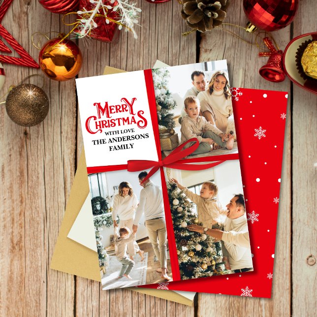 Custom Gift Wrapped Family Photo collage Christmas Holiday Card (Creator Uploaded)