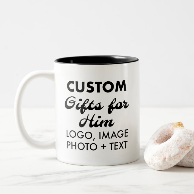 Custom Gifts for Him Black Two-Tone Mug 11oz. (With Donut)