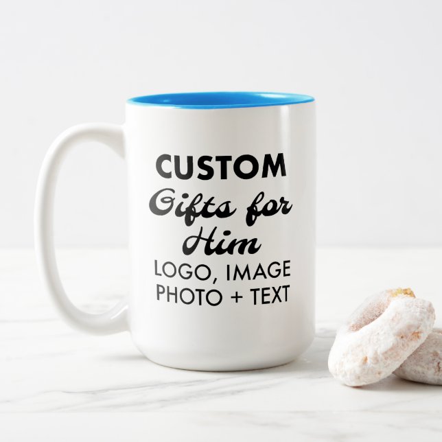 Custom Gifts for Him Light Blue Two-Tone Mug 15oz. (With Donut)