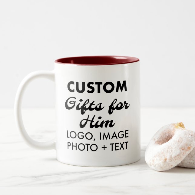 Custom Gifts for Him Maroon Two-Tone Mug 11oz. (With Donut)