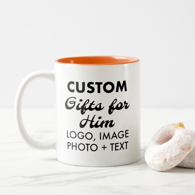 Custom Gifts for Him Orange Two-Tone Mug 11oz. (With Donut)