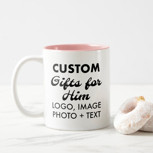 Custom Gifts for Him Pink Two-Tone Mug 11oz. (With Donut)