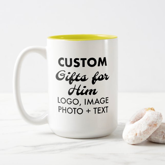Custom Gifts for Him Yellow Two-Tone Mug 15oz. (With Donut)