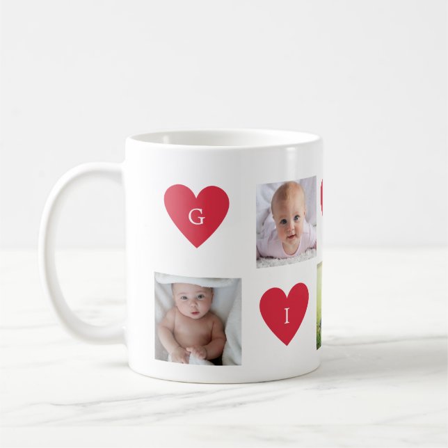 Custom Gigi 5 Photos Collage Hearts Grandmother Coffee Mug (Left)