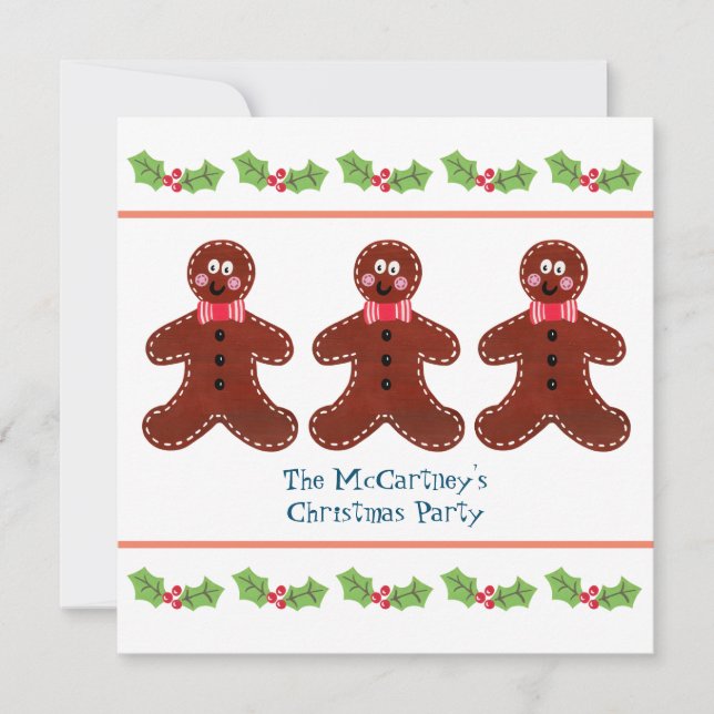 Custom Gingerbread Man Christmas Party Invitation (Front)
