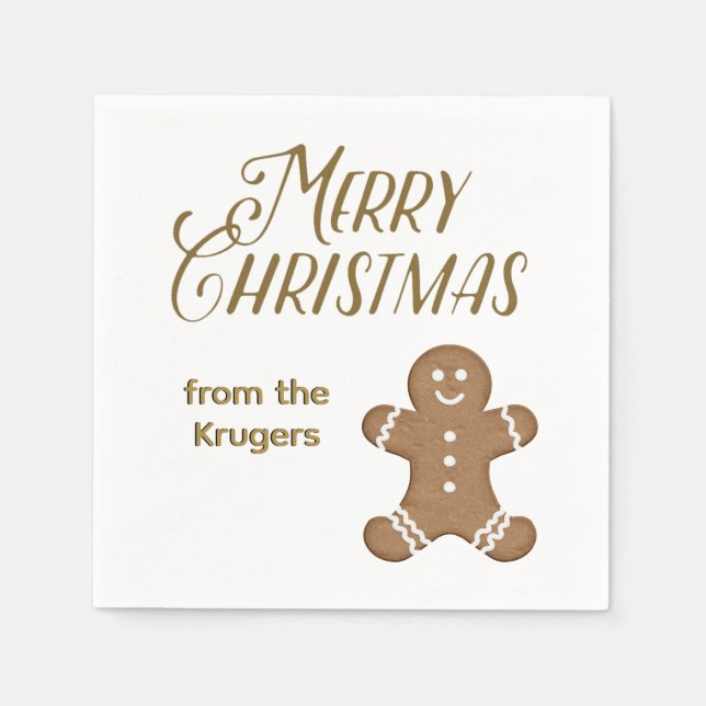Custom Gingerbread Man Cookie Merry Christmas  Napkin (Front)